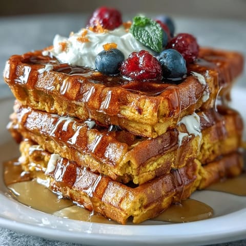 Freshly cooked Anti-Inflammatory Adaptogenic Turmeric Waffles steaming on a plate, featuring a vibrant golden hue and crisp grid pattern.