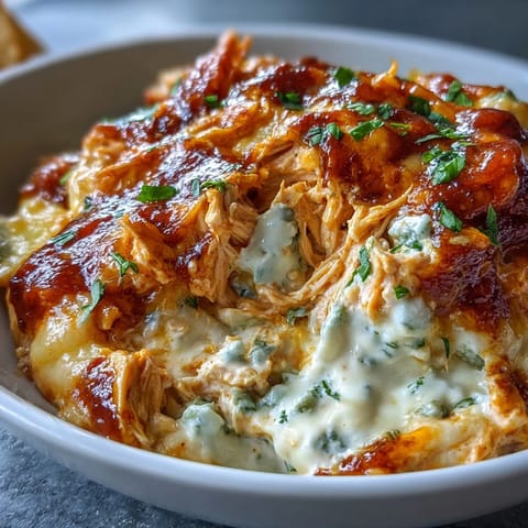 Creamy Crock Pot Buffalo Chicken Dip with melted cheddar and mozzarella, served with crisp celery sticks and tortilla chips.