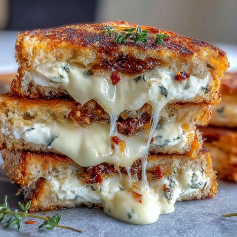 Goat Cheese Grilled Cheese with Honey & Chili Flakes golden and crisp on sourdough.