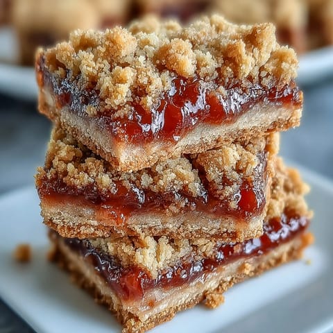 Freshly baked Guava Jam Bars with a golden crumble topping, revealing a sticky pink guava filling on a cooling rack.
