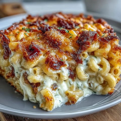 Baked Southern mac and cheese with creamy cheddar sauce and crispy golden crust, perfect for hearty family dinners.