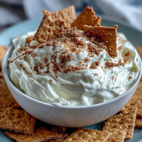 Viral 3-Ingredient Cheesecake Dip with Graham Crackers: a creamy, dreamy dessert dip perfect for parties.  
