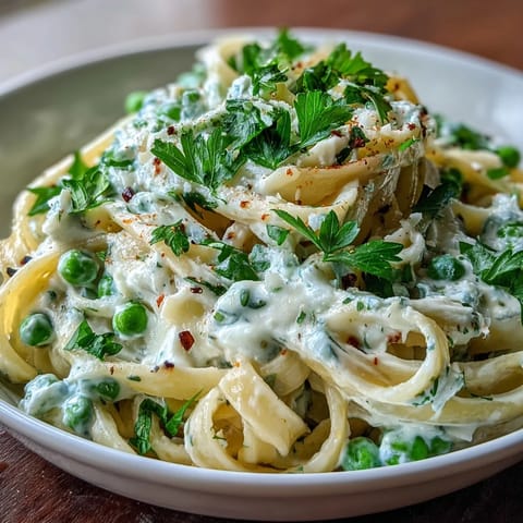 Creamy ricotta and lemon linguine with bright green peas, a fresh spring pasta dish perfect for a light vegetarian dinner.