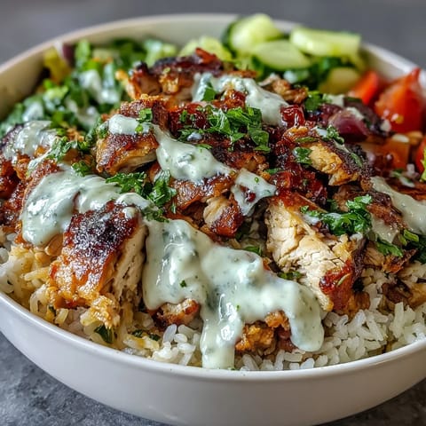 Vibrant Middle Eastern Shawarma Bowl, showcasing spiced chicken and fresh, crisp toppings.