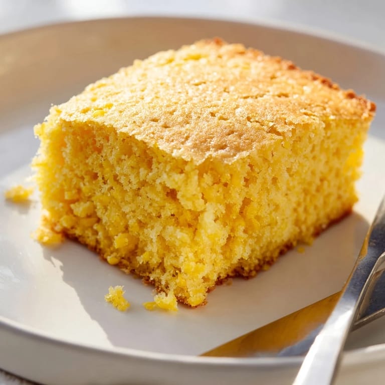 Freshly baked American cornbread, boasting a beautiful golden hue and perfect for a side.