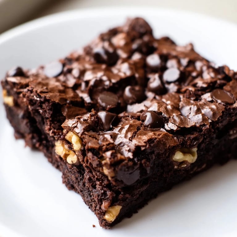 Close-up of baked brownies, richly dark and tempting, promising a satisfying chocolate indulgence.