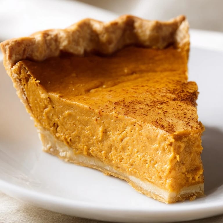Warm, inviting photo of a freshly baked pumpkin pie, ready to be sliced and served.