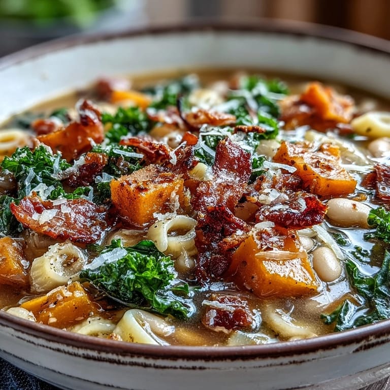 Hearty Fall Minestrone bubbling in a Dutch oven, rich with creamy white beans, ditalini pasta, and fresh herbs.