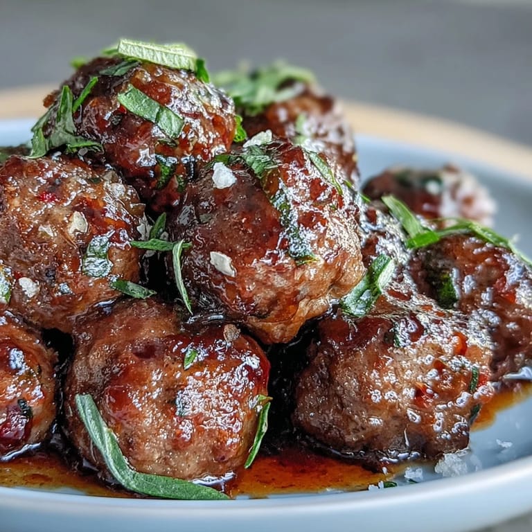 Golden Slow Cooker Peach Glazed Meatballs plated over fluffy rice with scallions, ideal for an easy weeknight dinner.