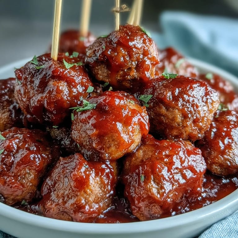 A slow cooker filled with tender Easy Sweet and Sour Crock Pot Meatballs, coated in a thick, glossy peach and barbecue sauce.