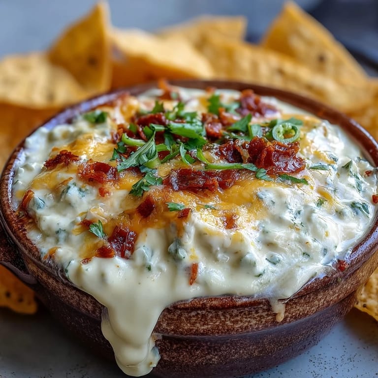 Rich, melty Queso Dip made with cheddar and Monterey Jack, ready to serve with crunchy tortilla chips