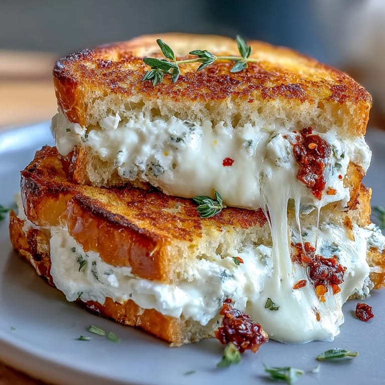 Goat Cheese Grilled Cheese with Honey & Chili Flakes served with sliced apple and arugula.