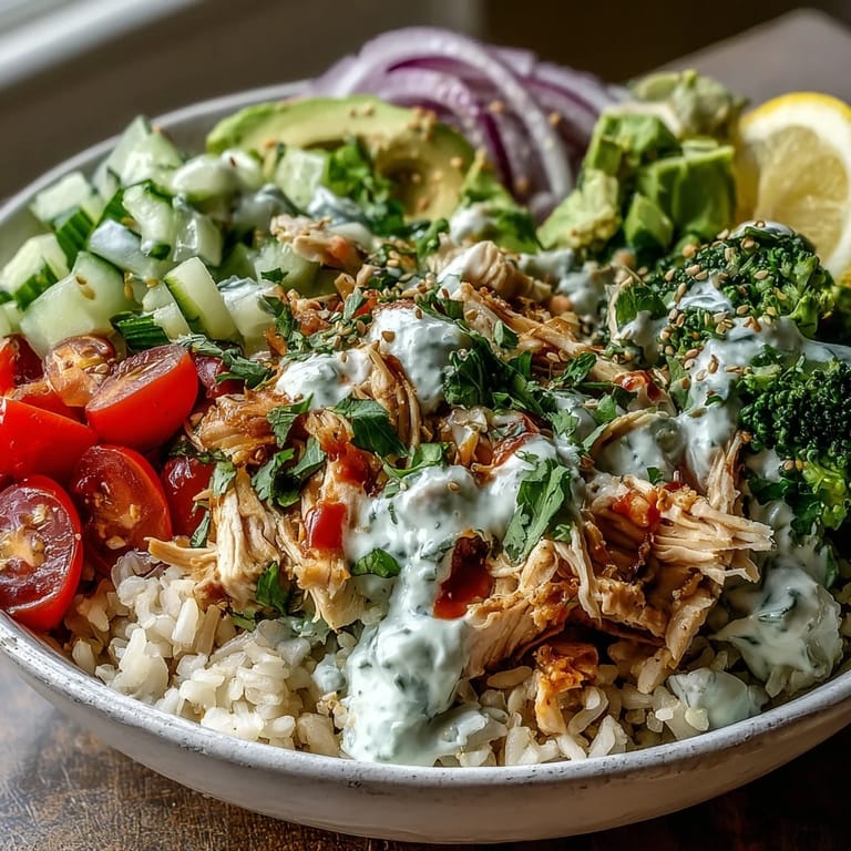 Colorful medley of diced cucumber, red onion, and avocado slices frames the juicy rotisserie chicken, garnished with sesame seeds and fresh cilantro.