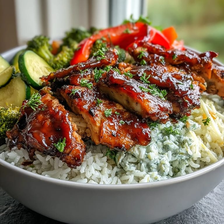 Hearty BBQ Chicken Bowl with tender chicken, rice, crunchy slaw, and roasted veggies, perfect for a satisfying family dinner.