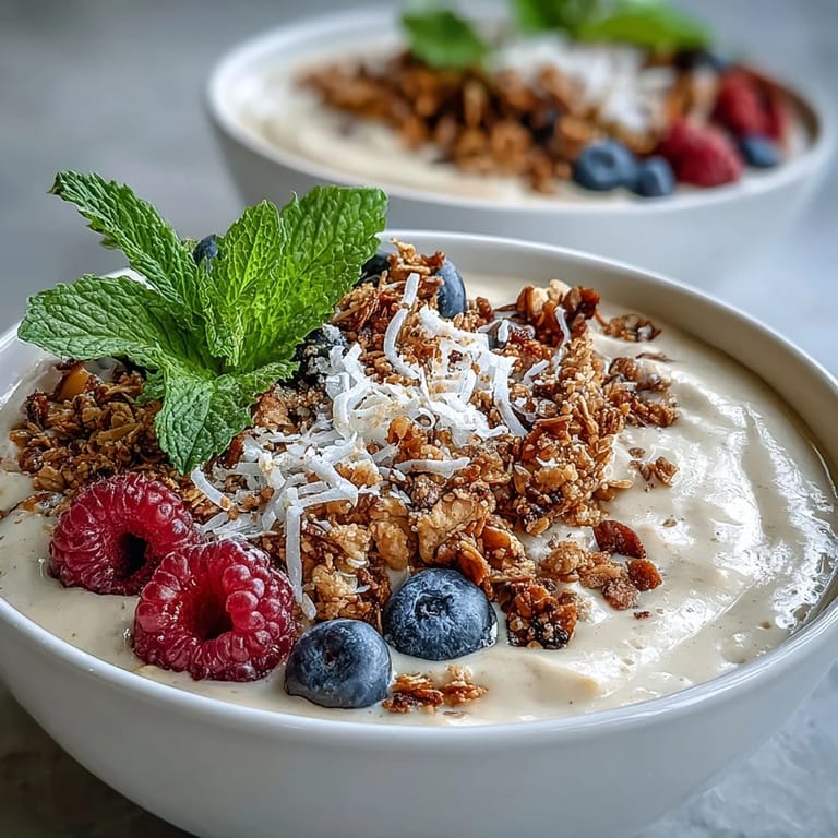 Vibrant Guava and Mango Smoothie Bowl with chia seeds and mint garnish on a wooden table, ready to eat.