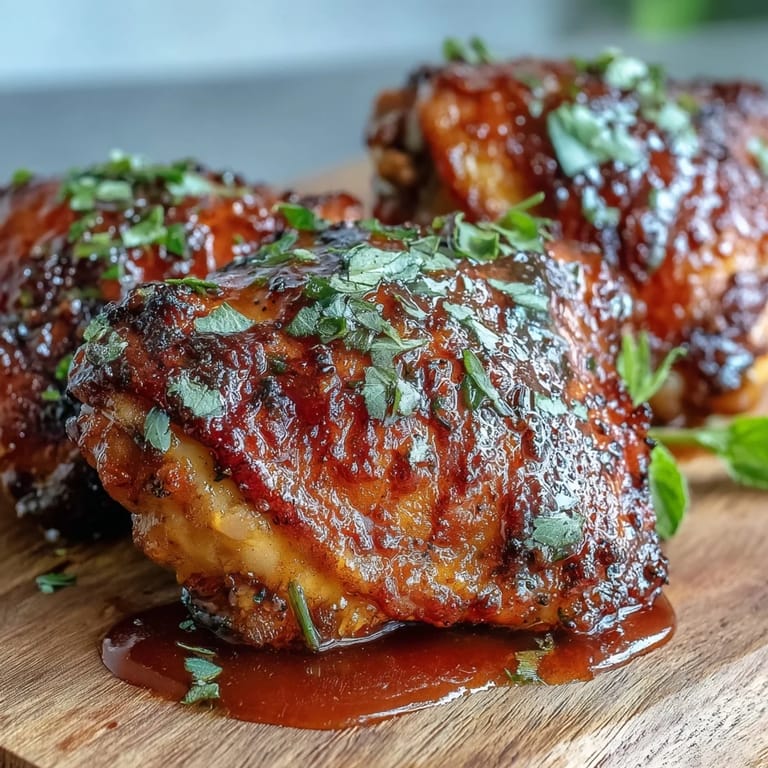 Homemade guava BBQ sauce chicken with glossy glaze, garnished with fresh cilantro and lime wedges.