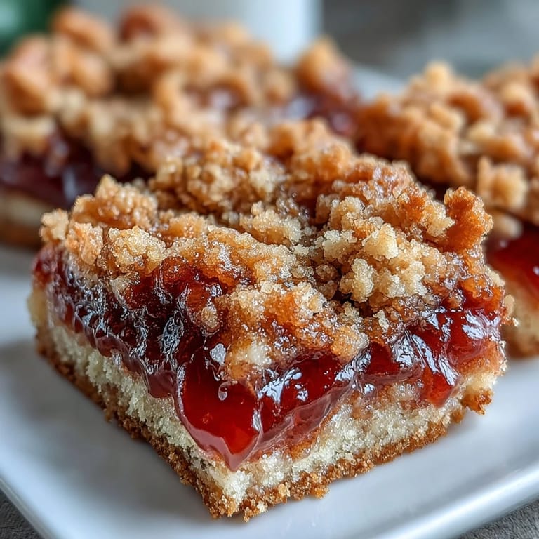 Sweet Guava Jam Bars stacked on a dessert plate, showcasing their buttery crumb layers and vibrant guava center.