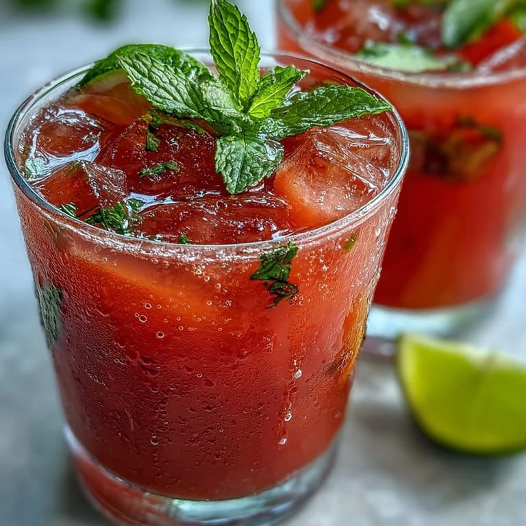 Refreshing pitcher of Guava Nectar Drink ready to serve, accompanied by lime wedges and cold ice cubes.