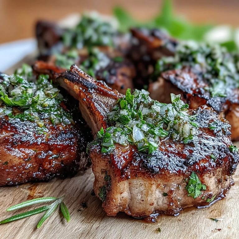 Tender lamb chops sizzle on the grill, finished with zesty mint gremolata for a bright, Mediterranean-inspired main dish.