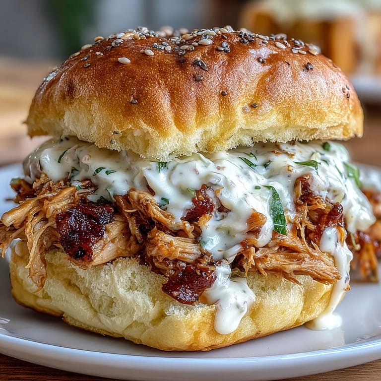 Tender smoked pulled chicken sandwiches bursting with savory flavor and tangy white sauce.