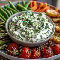 Vibrant spring vegetable board with radishes, peas, and herb dip—fresh, colorful, and perfect for sharing.  