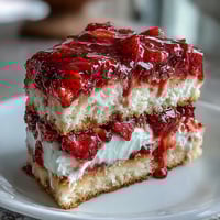 Layered Mothers Day strawberry shortcake trifle with juicy berries and clouds of whipped cream in a glass bowl.