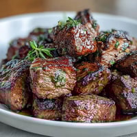 One-Pan Garlic Herb Steak Bites sizzling in a cast iron skillet with golden-brown edges and fresh parsley garnish.