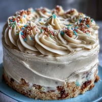 Class of 2026 Confetti Cake: vibrant rainbow sprinkles, champagne frosting, celebratory dessert.